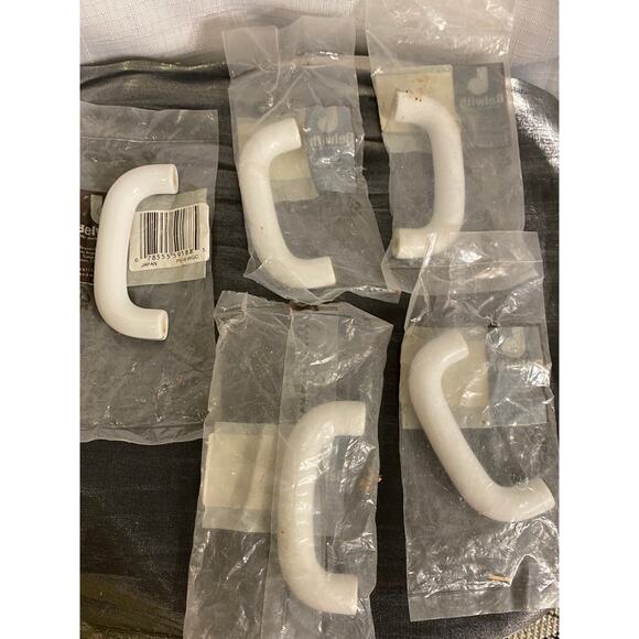 Set of 5 Belwith Drawer Handles White porcelain w gray stripe 3.5 inch NOS - Picture 7 of 8
